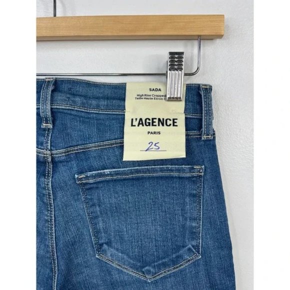 L'Agence Sada High Rise Crop Slim Faded Raw Hem Jeans Crescent Size: 25 NWT - Picture 7 of 8